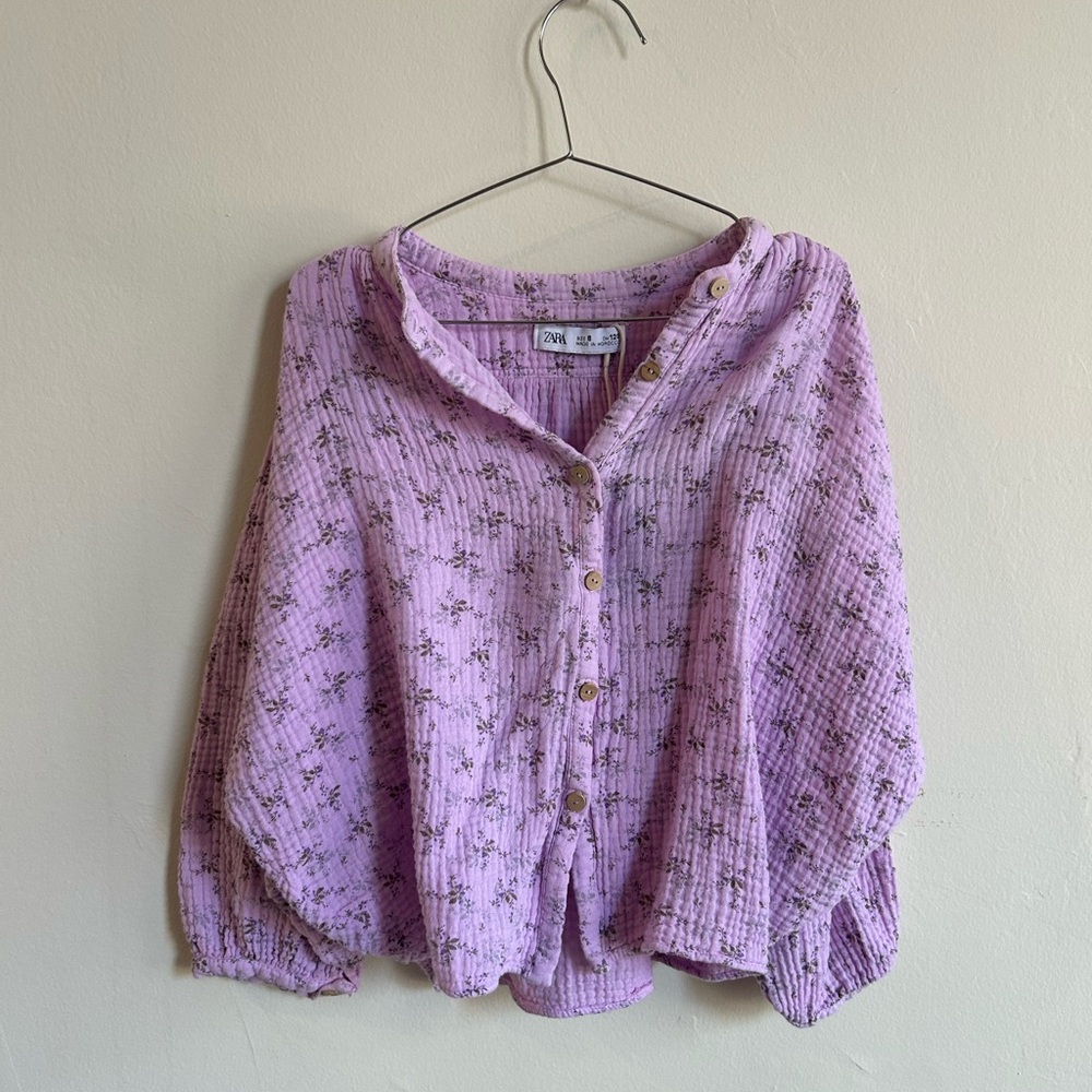 Zara Gauze Purple Flowy Floral Girls Top